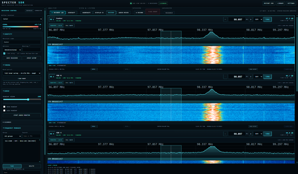 SPECTER SDR multi-receiver spectrum workstation
